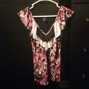 Pink & black pattern v-neck blouse